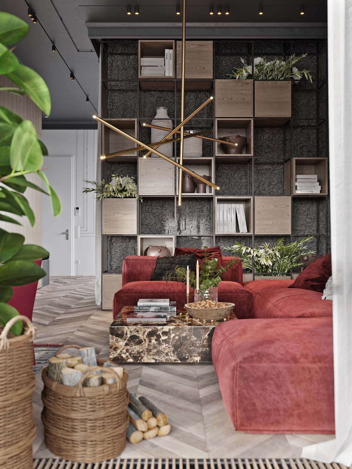 A Cozy Modern Apartment with Vibrant Pops of Red and Rustic Accents in Kiev, Ukraine by Alesya Kasianenko (5)