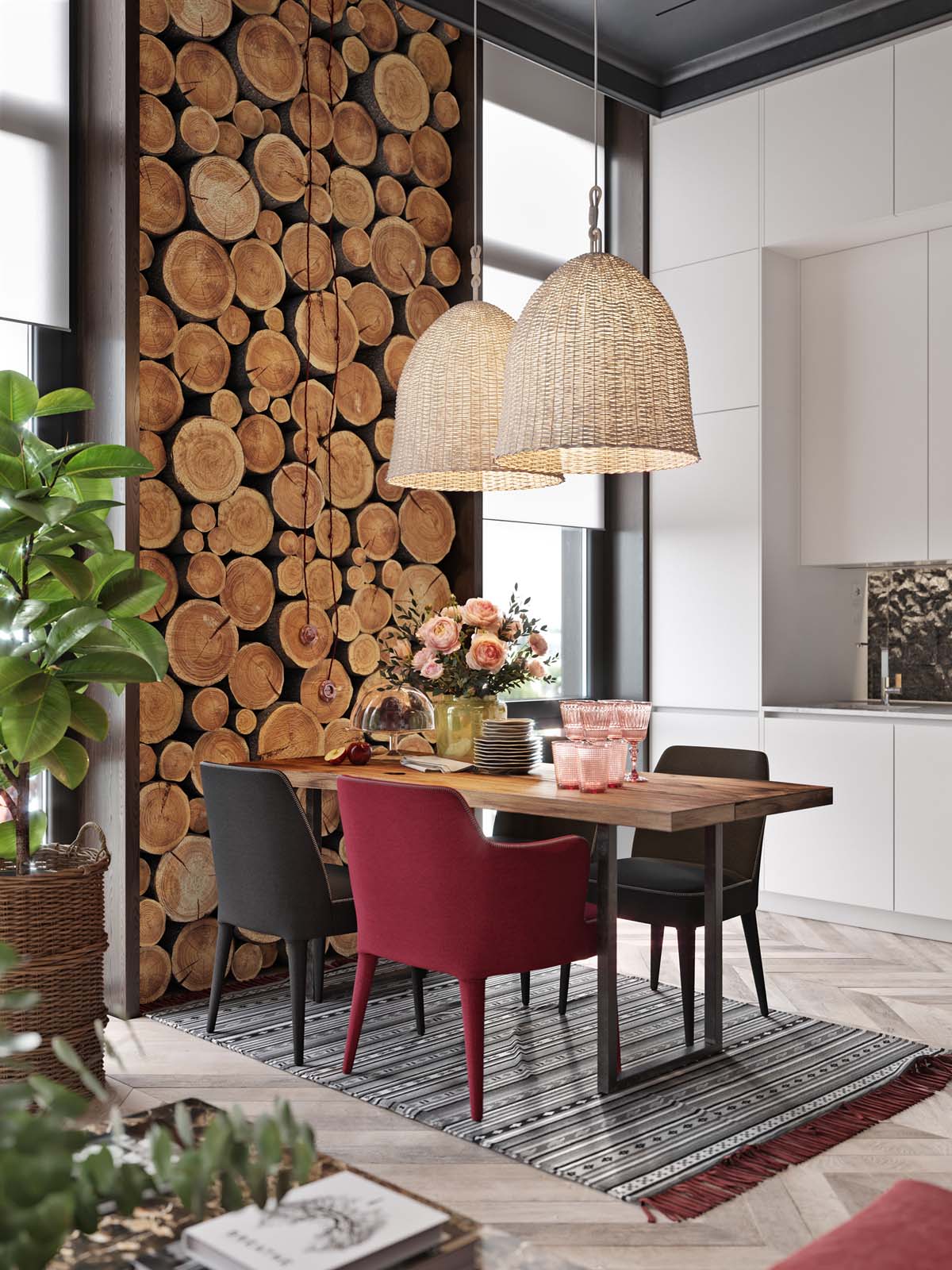 A Cozy Modern Apartment with Vibrant Pops of Red and Rustic Accents in Kiev, Ukraine by Alesya Kasianenko (8)