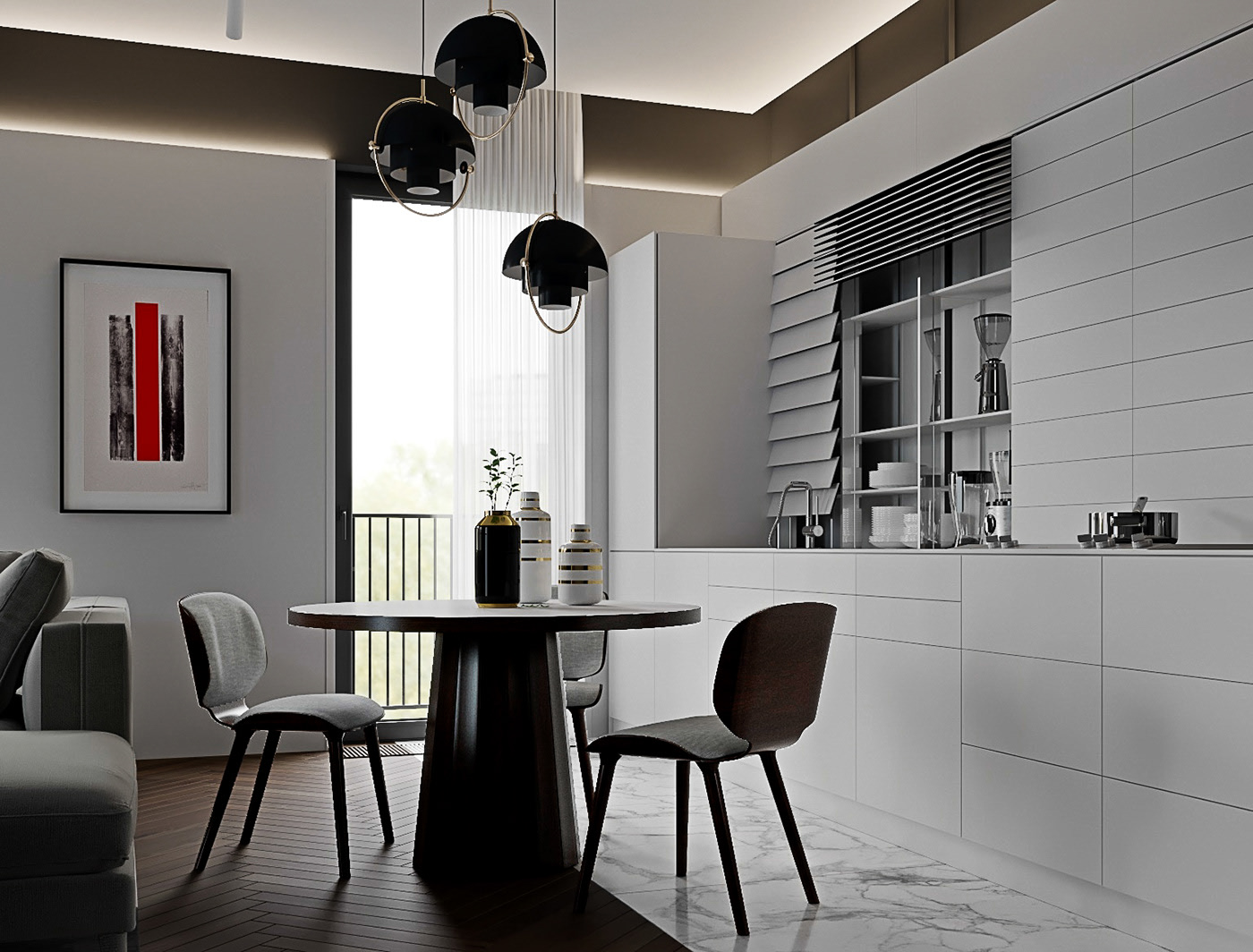 A Luxury Modern Home with Gray Decor and Red Accents in Moscow, Russia by ATO studio construction (4)