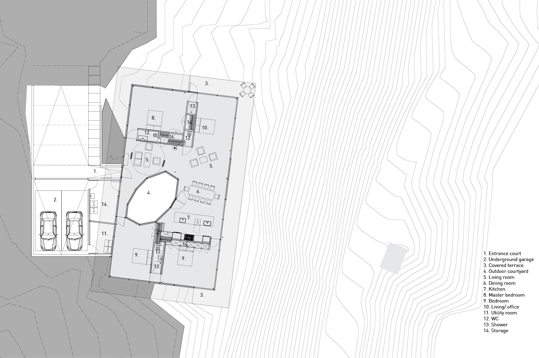 A Small Modern Hillside Home with Interior Courtyards and Gardens in Aurora by NO ARCHITECTURE (12)