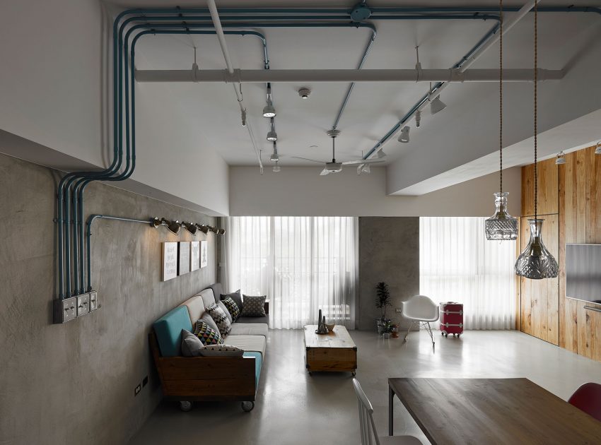 A Small Modern Industrial Apartment with Vibrant Interiors in Taiwan by KC Design Studio (1)