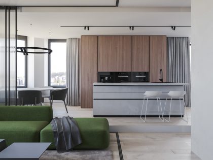 A Sophisticated Modern Home with Bold Green and Pink Accents in Kiev, Ukraine