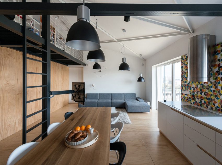 A Spacious Modern Apartment with a Marked Industrial Style in Bratislava by RULES architects (11)