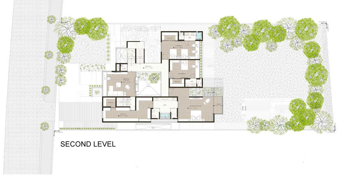 A Steel, Glass, Stone and Colored Concrete Home with Dramatic Central Staircase in Mexico City by Gantous Arquitectos (26)