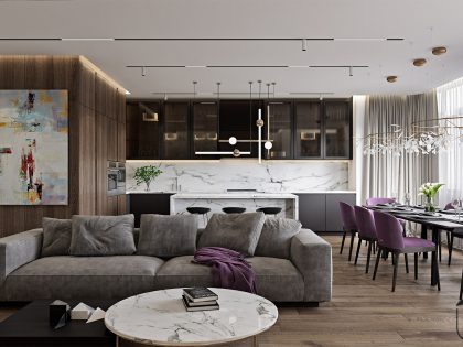 An Elegant Modern Home with White Decor and Purple Accents in Kiev, Ukraine by U-Style (1)