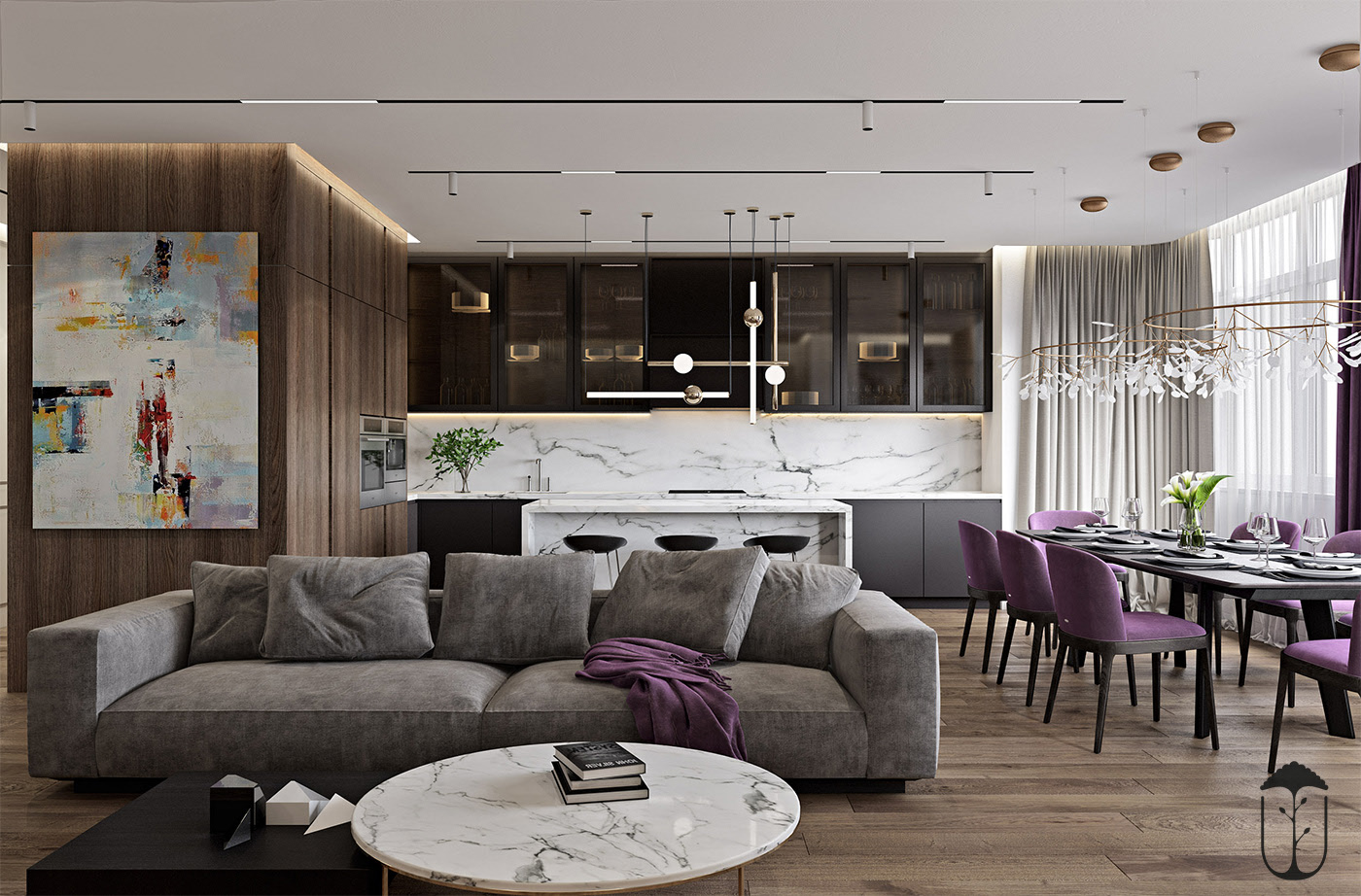 An Elegant Modern Home with White Decor and Purple Accents in Kiev, Ukraine by U-Style (1)
