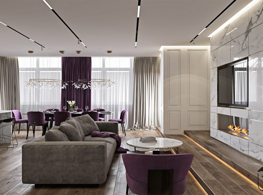 An Elegant Modern Home with White Decor and Purple Accents in Kiev, Ukraine by U-Style (2)