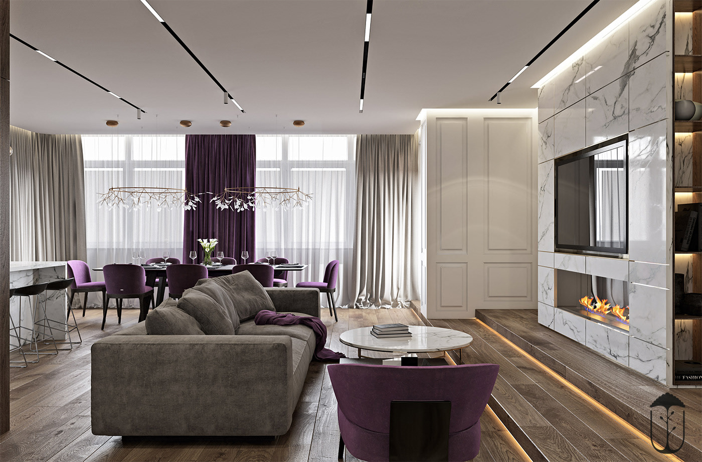 An Elegant Modern Home with White Decor and Purple Accents in Kiev, Ukraine by U-Style (2)