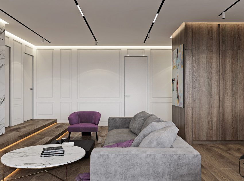 An Elegant Modern Home with White Decor and Purple Accents in Kiev, Ukraine by U-Style (3)
