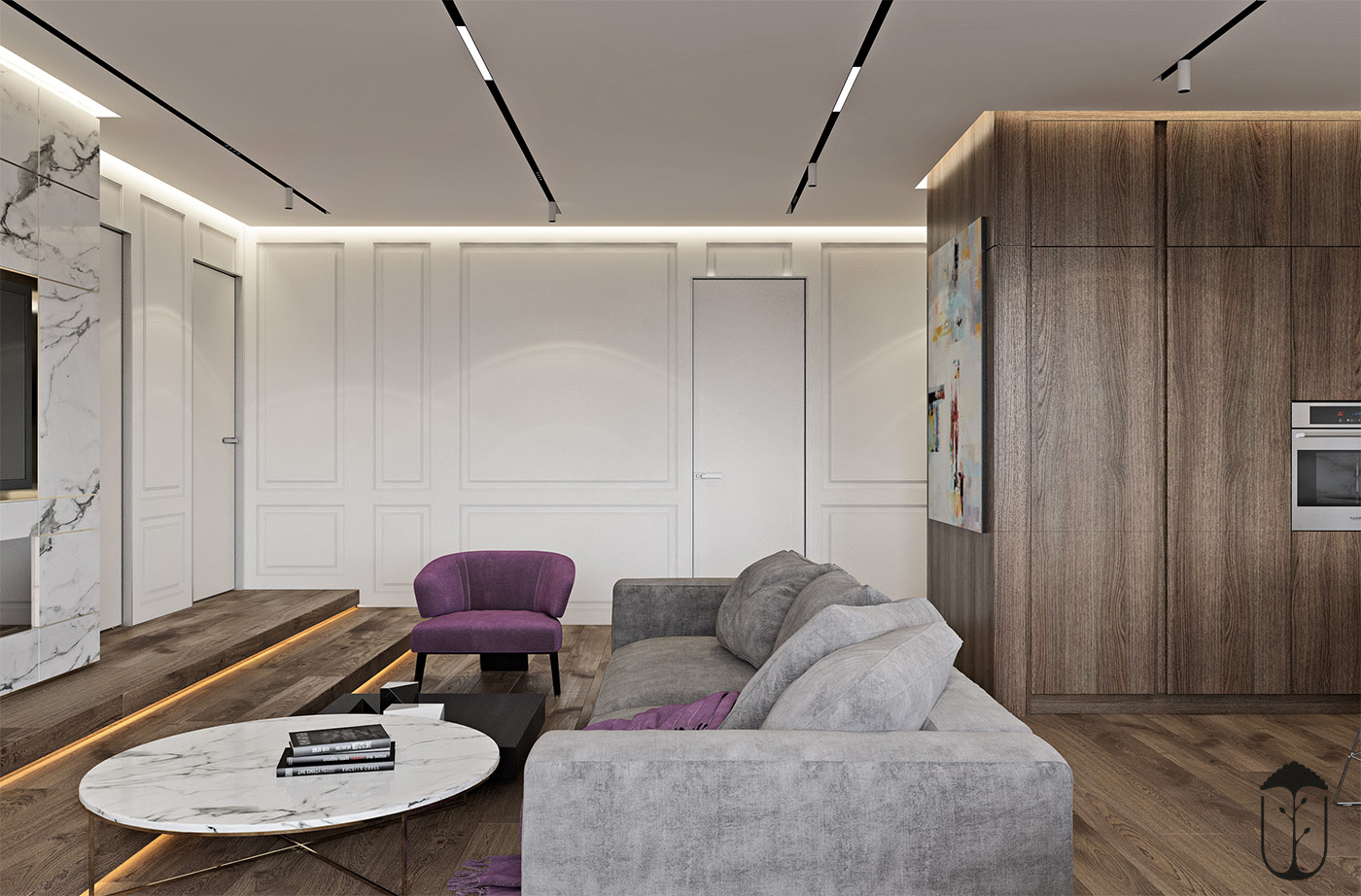 An Elegant Modern Home with White Decor and Purple Accents in Kiev, Ukraine by U-Style (3)