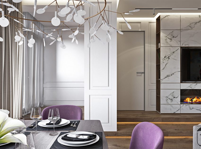 An Elegant Modern Home with White Decor and Purple Accents in Kiev, Ukraine by U-Style (5)