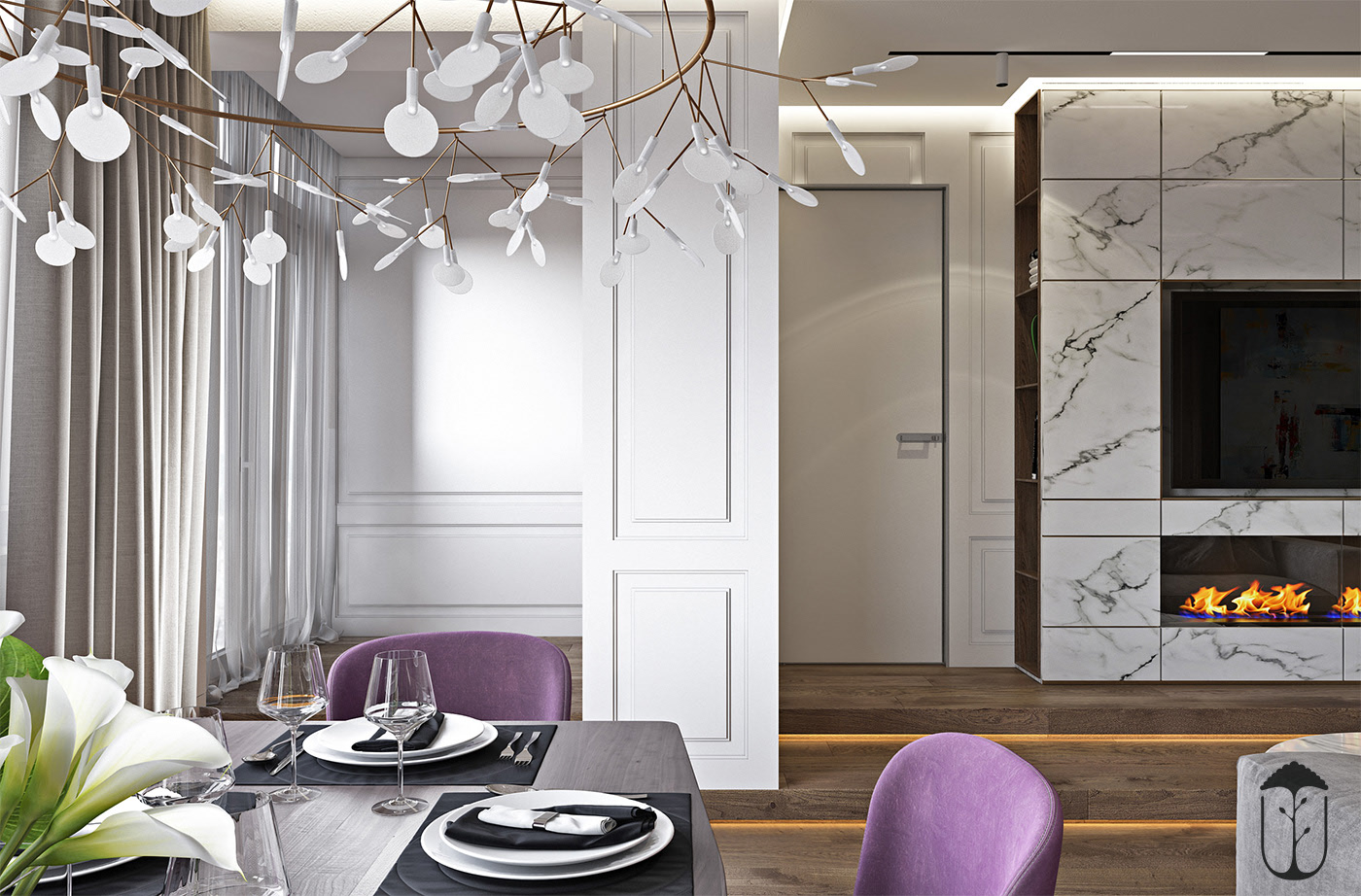 An Elegant Modern Home with White Decor and Purple Accents in Kiev, Ukraine by U-Style (5)