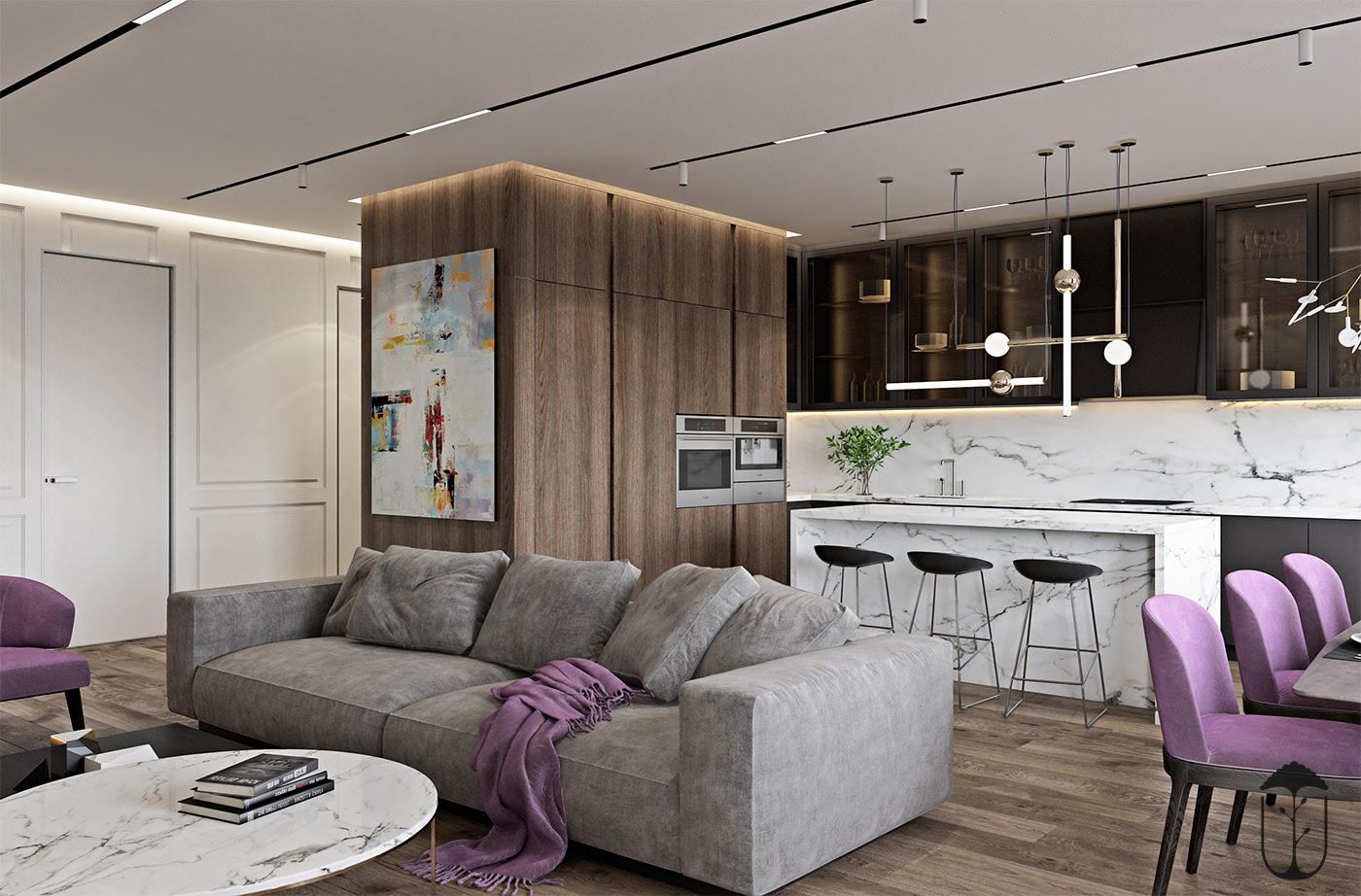 An Elegant Modern Home with White Decor and Purple Accents in Kiev, Ukraine by U-Style (7)