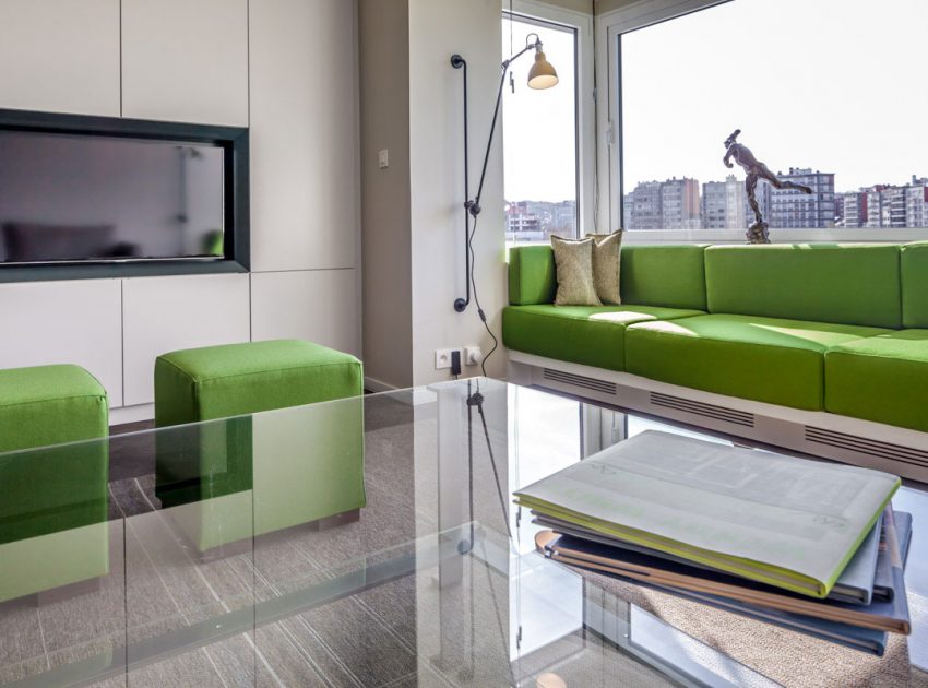 An Elegant White Apartment with Black and Green Accents in Liège, Belgium by Pierre Noirhomme (2)