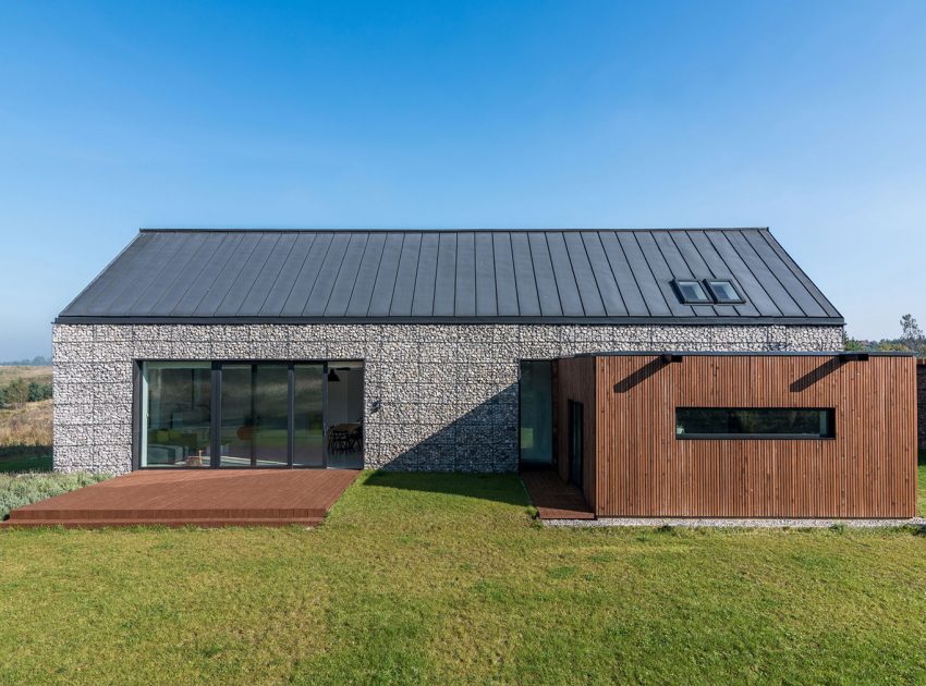 An Elegant and Airy Contemporary Home with Gabion Walls in Zawiercie, Poland by Kropka Studio (3)