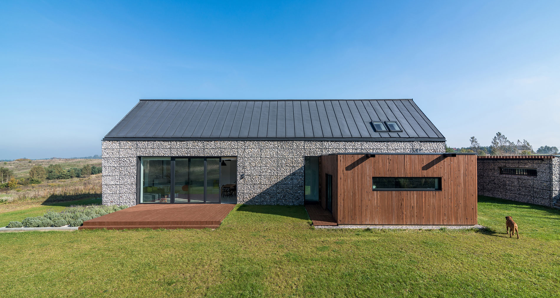 An Elegant and Airy Contemporary Home with Gabion Walls in Zawiercie, Poland by Kropka Studio (3)