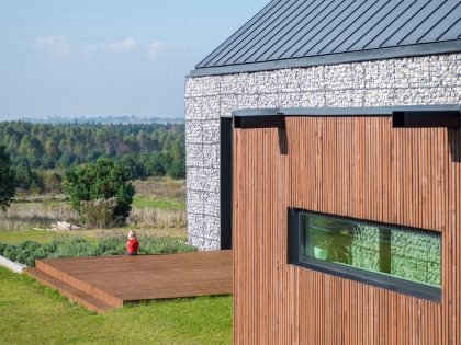 An Elegant and Airy Contemporary Home with Gabion Walls in Zawiercie, Poland by Kropka Studio (6)