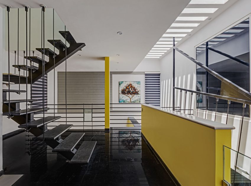A Bright and Warm Modern Home with Lots of Yellow and White in Nagarbhavi, India by Ashwin Architects (13)