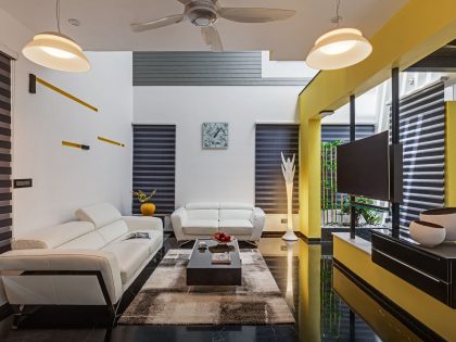 A Bright and Warm Modern Home with Lots of Yellow and White in Nagarbhavi, India by Ashwin Architects (7)