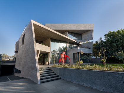 A Striking Modern Brutalist House with Exquisite Details in Ahmedabad, India by The Grid Architects (1)