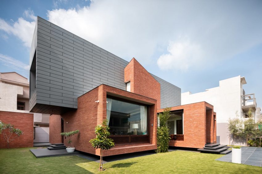 A Charming Contemporary House with Exposed Brick Facade in Shahbad, India by Anudeep Bhandari & Associates (1)