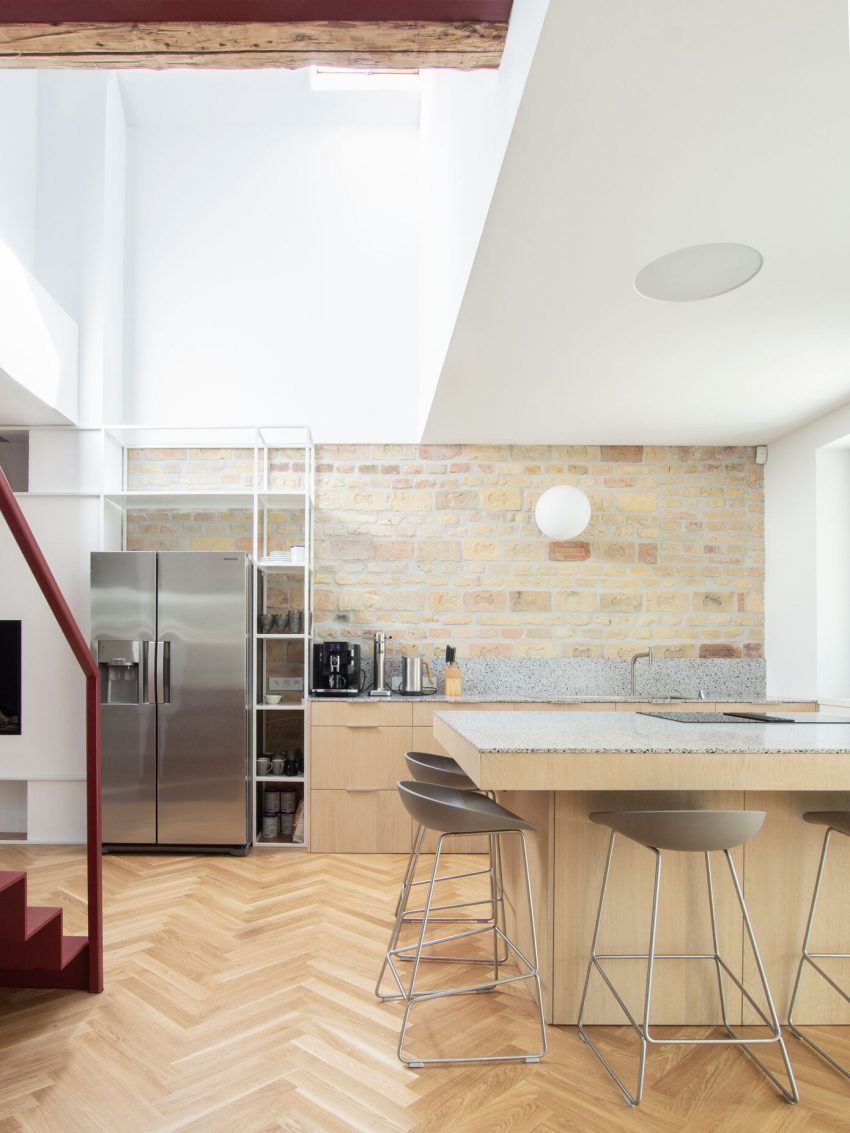 An Eclectic Apartment with Steel Staircase and Brick Walls in Bratislava by Gmb (2)