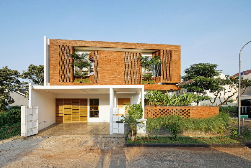 An Elegant House with Contemporary Brick Facade in Depok City, Indonesia by Delution (3)